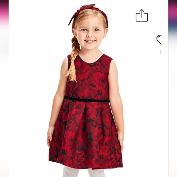 CHILDREN'S PLACE MOMMY & ME CLASSIC RED FLORAL JACQUARD PLEATED DRESS - NEW - Picture 1 of 9